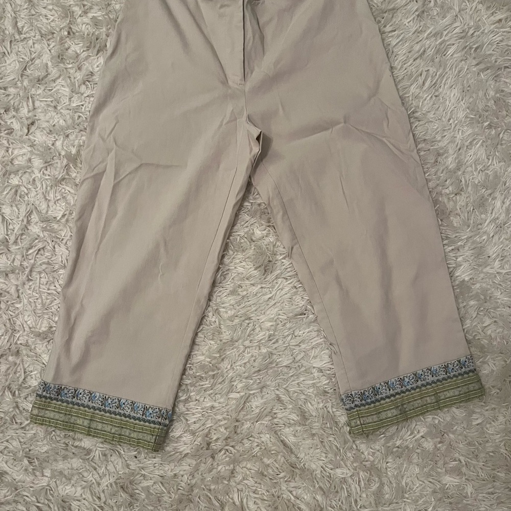 Womanes size 7/8 Express Cream and Blue Chinos with Decorative Hem